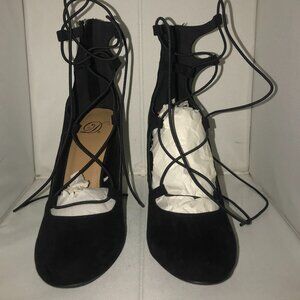 Delicious Black Faux Suede Strappy Pump